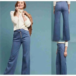 Anthropologie Cassidy Belted Wide Leg Trousers High Waisted size 10